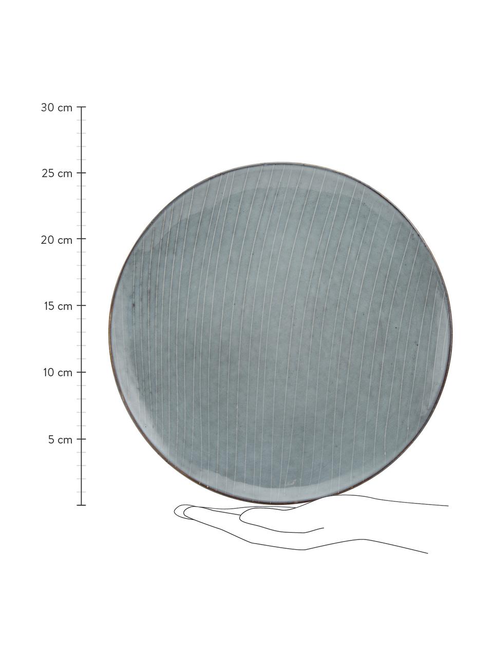 Handgemachte Speiseteller Nordic Sea, 4 Stück, Steingut, Grau-, Blautöne, Ø 26 cm
