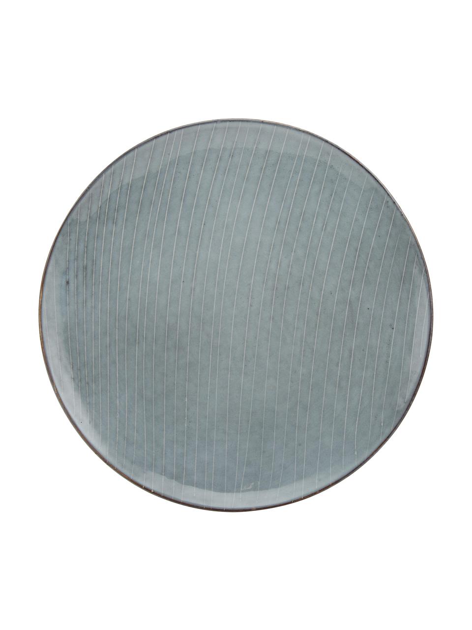 Piatto piano fatto a mano Nordic Sea 4 pz, Gres, Grigio-, tonalità blu, Ø 26 cm
