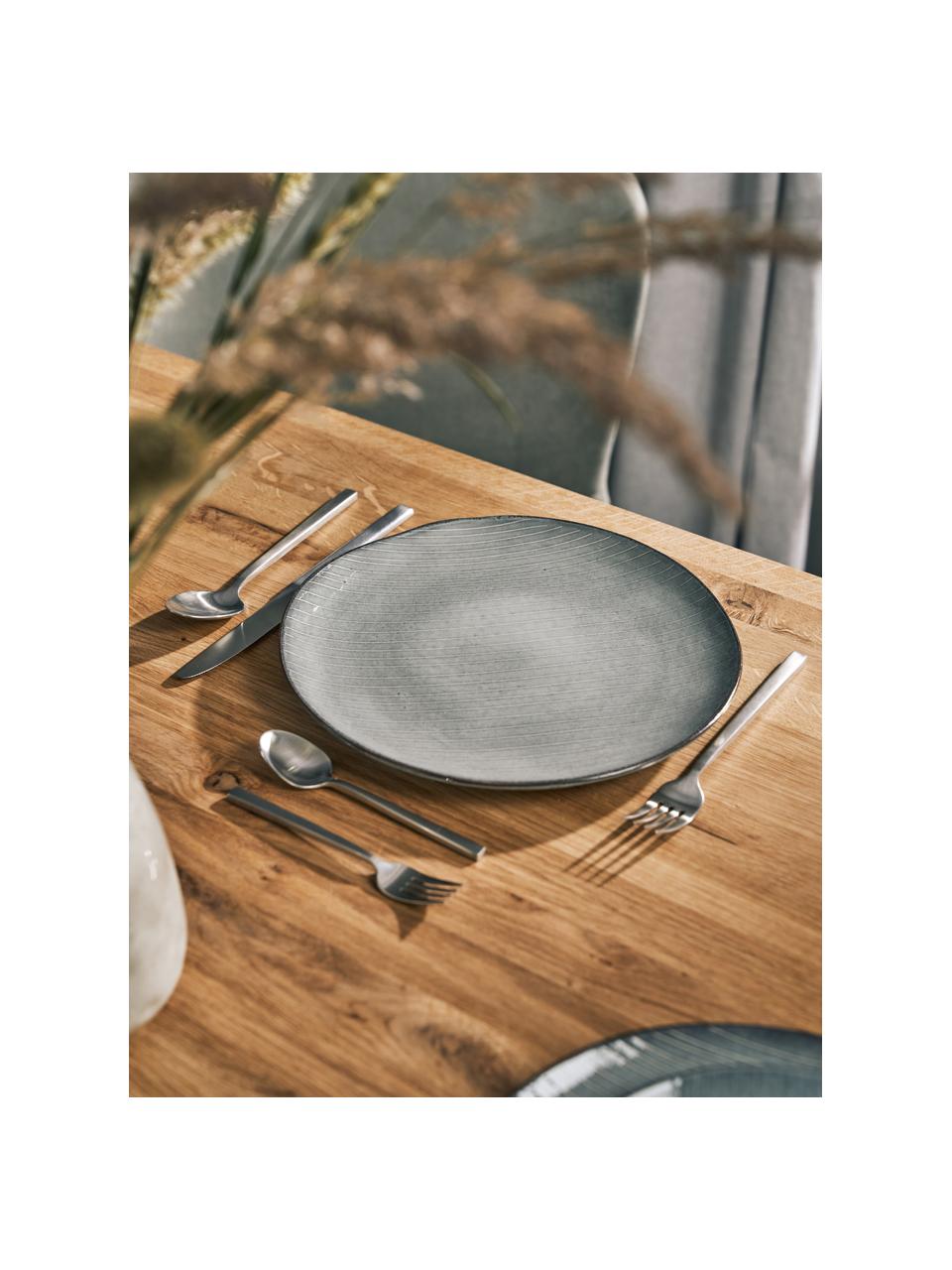 Platos llanos artesanales Nordic Sea, 4 uds., Cerámica de gres, Gris azulado jaspeado, Ø 26 cm