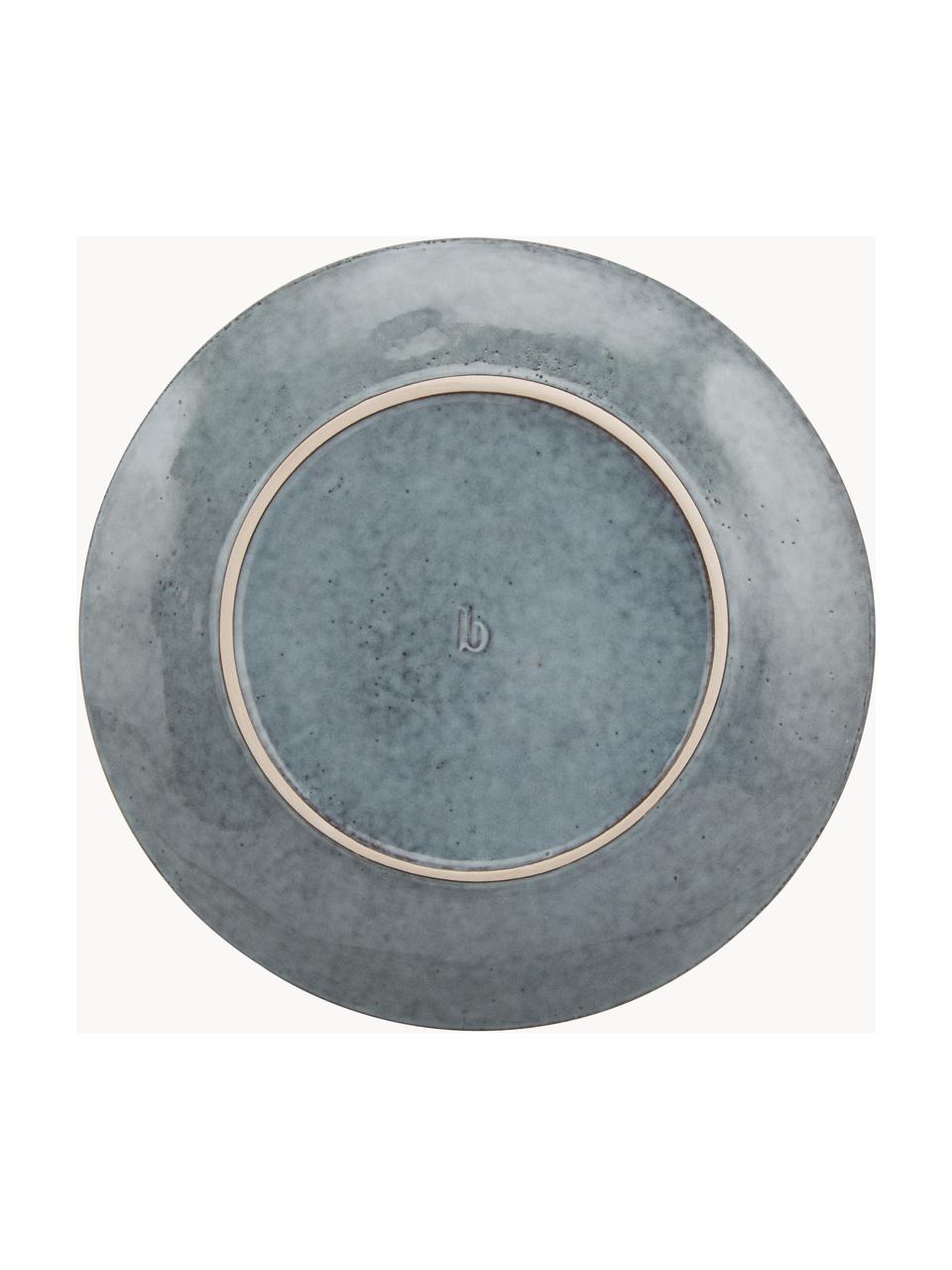 Platos llanos artesanales Nordic Sea, 4 uds., Gres, Gris azulado jaspeado, Ø 26 cm