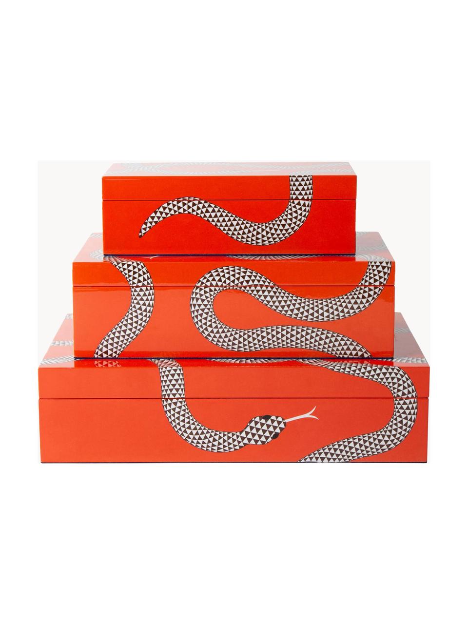 Ręcznie wykonane pudełko do przechowywania Eden, Drewno lakierowane, Pomarańczowy, biały, S 25 x G 15 cm