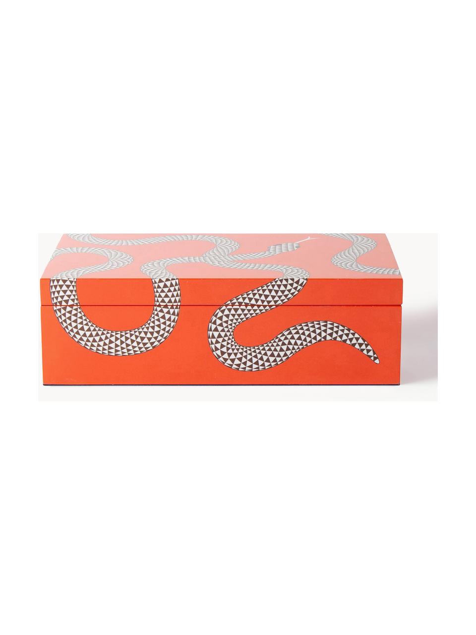 Ručně vyrobený úložný box Eden, Lakované dřevo, Oranžová, bílá, Š 25 cm, V 15 cm