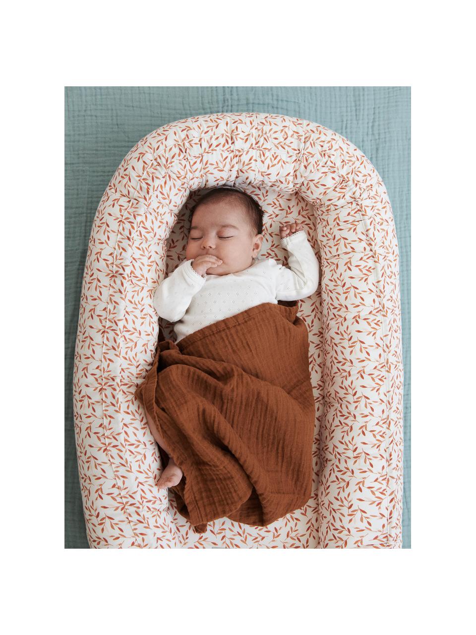 Kokon niemowlęcy z bawełny organicznej Leaves, Odcienie kremowego, pomarańczowy, S 88 x W 14 cm