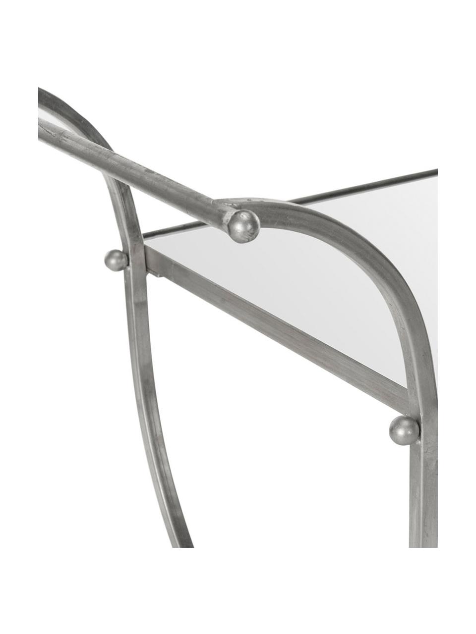 Metall-Servierwagen Porter in Silber, Gestell: Eisen, Ablage oben und unten: Spiegelglas, Silberfarben, B 85 x H 98 cm