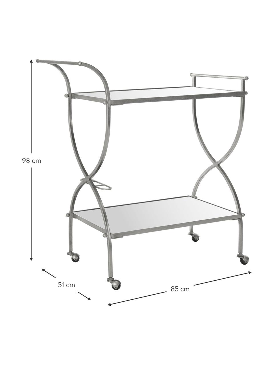 Metall-Servierwagen Porter in Silber, Gestell: Eisen, Ablage oben und unten: Spiegelglas, Silberfarben, B 85 x H 98 cm