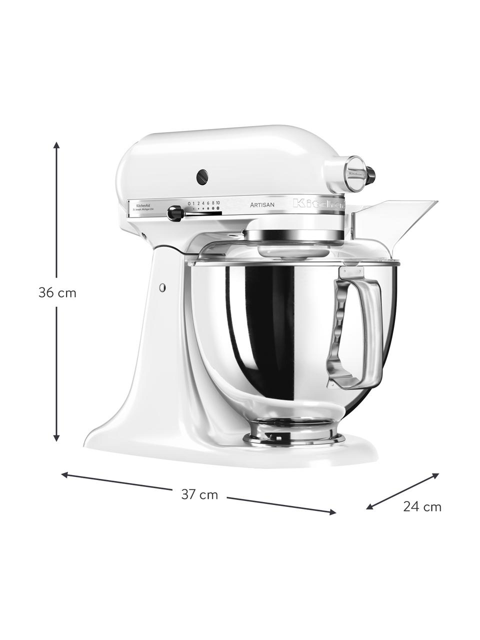 Küchenmaschine Artisan in Weiß, Gehäuse: Zinkdruckguss, Schüssel: Edelstahl, Weiß, glänzend, B 37 x H 36 cm