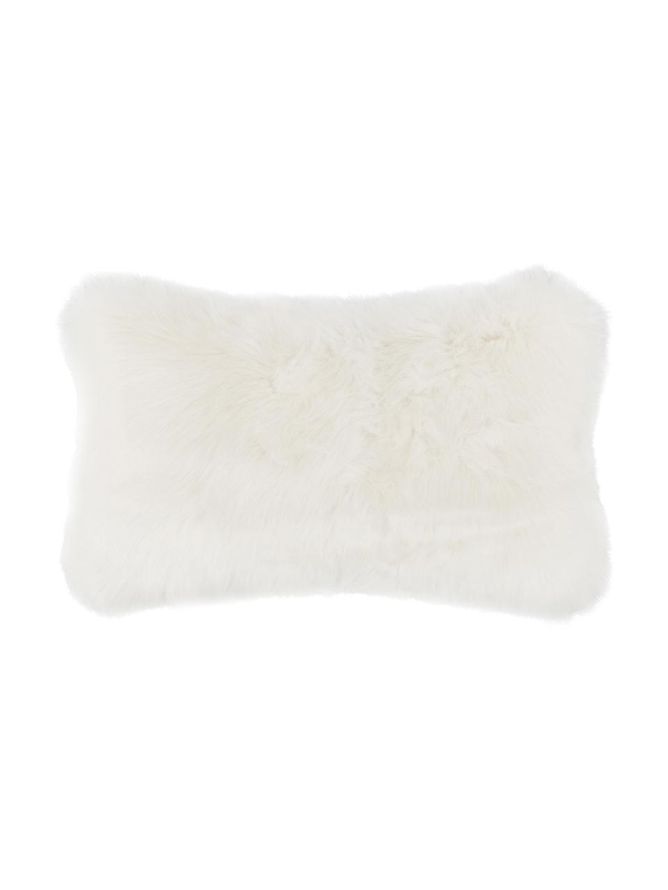 Housse de coussin rectangulaire imitation fourrure blanche Mathilde, Crème, larg. 30 x long. 50 cm