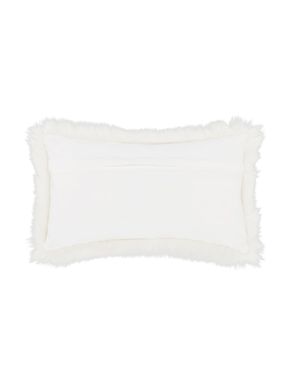 Housse de coussin rectangulaire imitation fourrure blanche Mathilde, Crème, larg. 30 x long. 50 cm