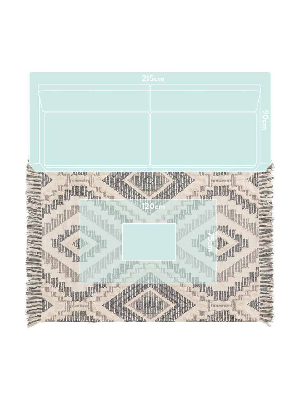 Tapis en laine gris ethnique Wanda, Gris foncé, gris, crème