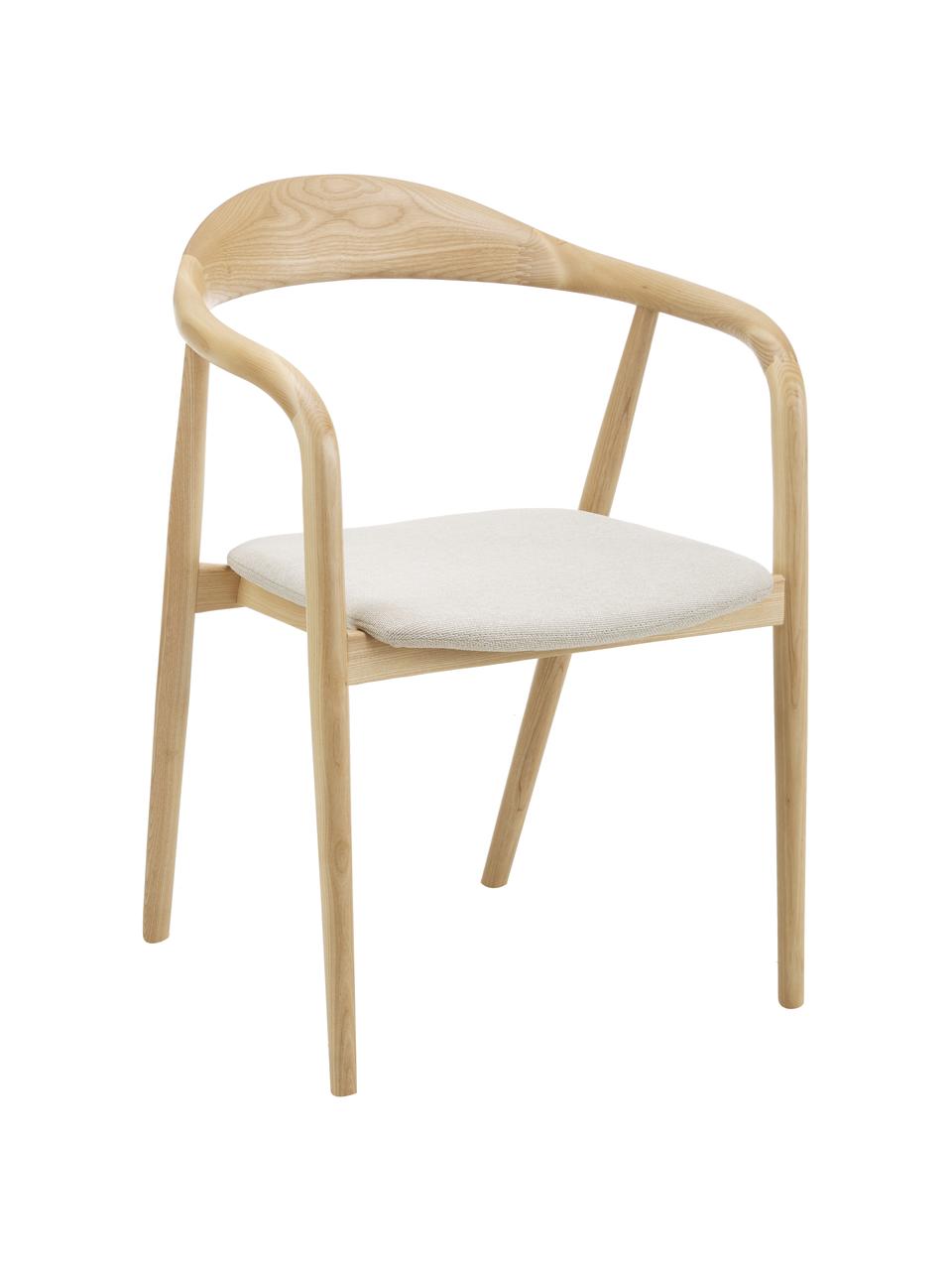 Dřevěná židle s područkami a čalouněným sedákem Angelina, Jasanové dřevo, s podsedákem, Š 57 cm, V 80 cm