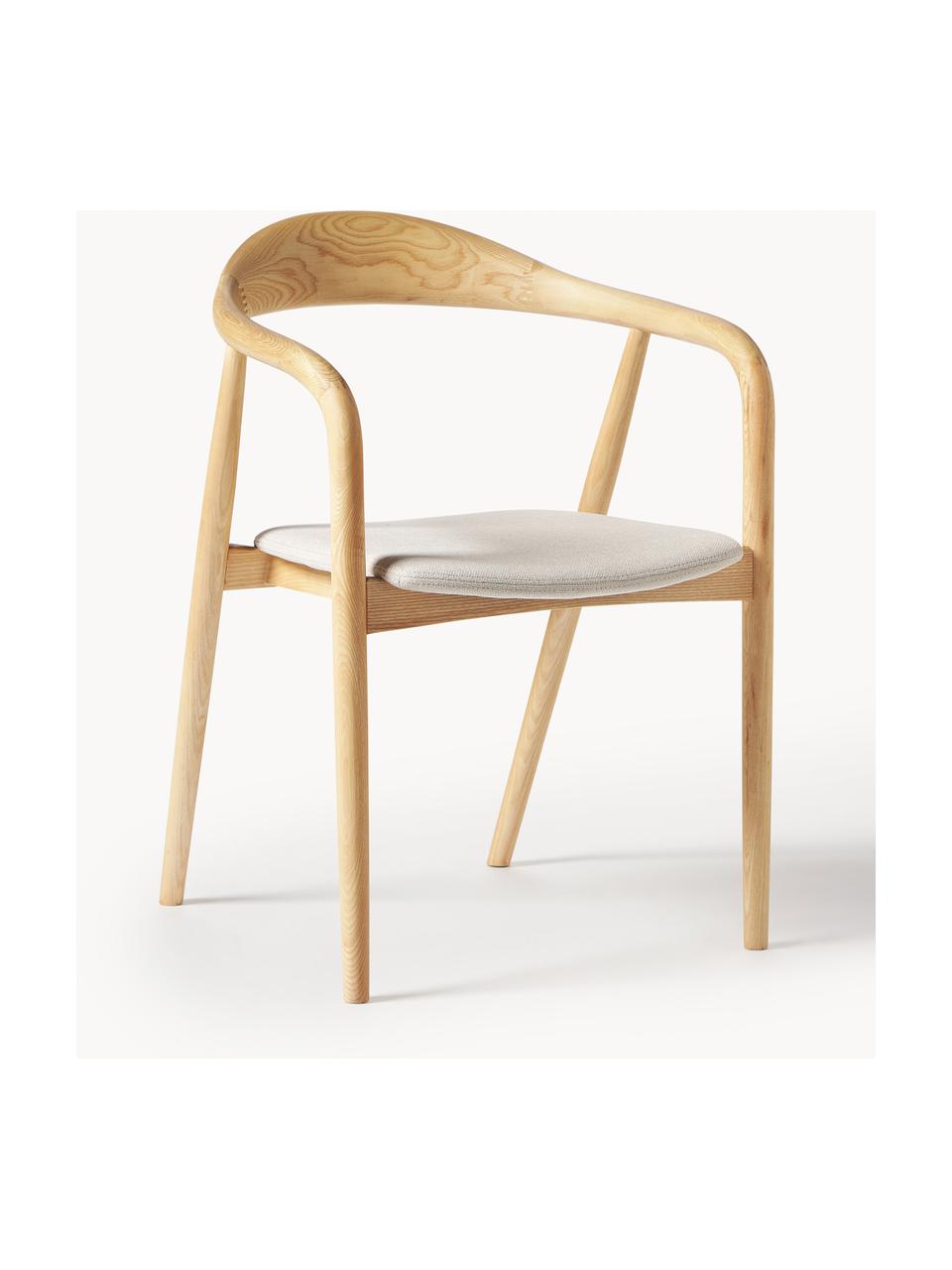 Houten armstoel Angelina met zitkussen, Bekleding: polyester, Frame: essenhout, FSC-gecertific, Geweven stof crèmewit, helder essenhout, B 57 x H 80 cm