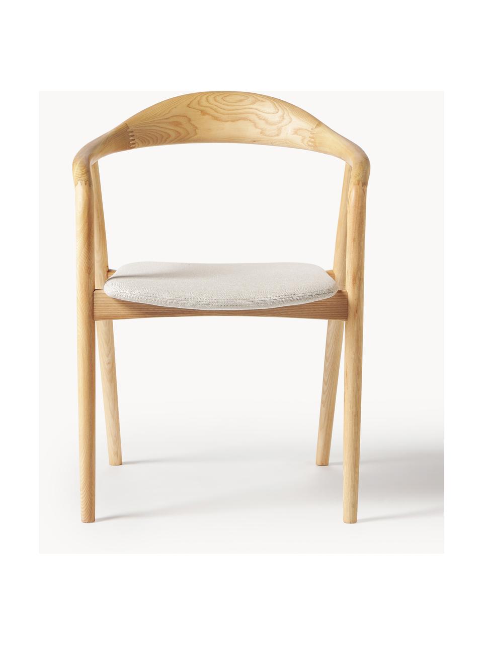 Houten armstoel Angelina met zitkussen, Bekleding: polyester, Frame: essenhout, FSC-gecertific, Geweven stof crèmewit, helder essenhout, B 57 x H 80 cm