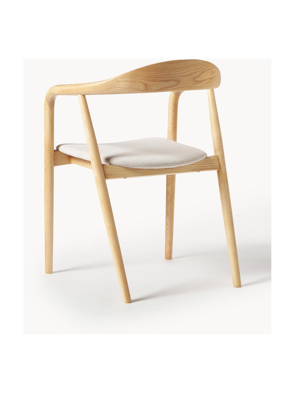 Houten armstoel Angelina met zitkussen, Bekleding: polyester, Frame: essenhout, FSC-gecertific, Geweven stof crèmewit, helder essenhout, B 57 x H 80 cm