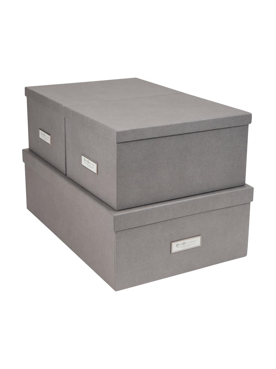 Set 3 scatole portaoggetti Inge, Scatola: cartone solido laminato, Grigio chiaro, Set in varie misure