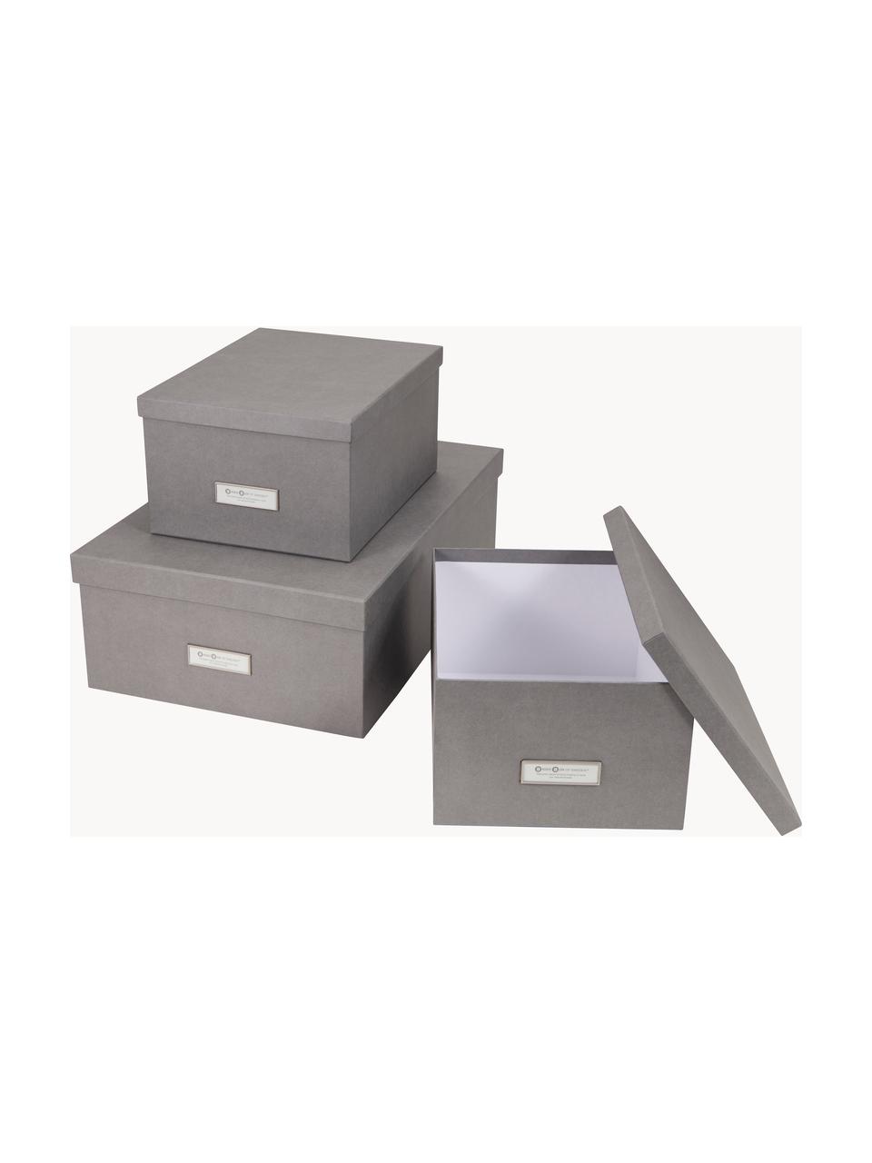 Aufbewahrungsboxen Inge, 3er-Set, Box: Fester, laminierter Karto, Dunkelgrau, Set mit verschiedenen Größen
