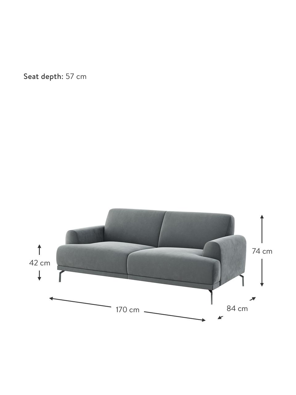 Sofa z aksamitu Puzo (2-osobowa), Tapicerka: 100% aksamit poliestrowy , Stelaż: sklejka, drewno bukowe, d, Aksamitny stalowy szary, S 170 x G 84 cm