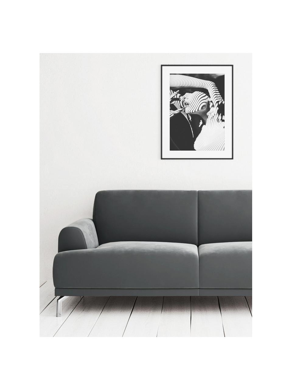 Sofa z aksamitu Puzo (2-osobowa), Tapicerka: 100% aksamit poliestrowy , Stelaż: sklejka, drewno bukowe, d, Stalowoszary aksamit, S 170 x G 84 cm