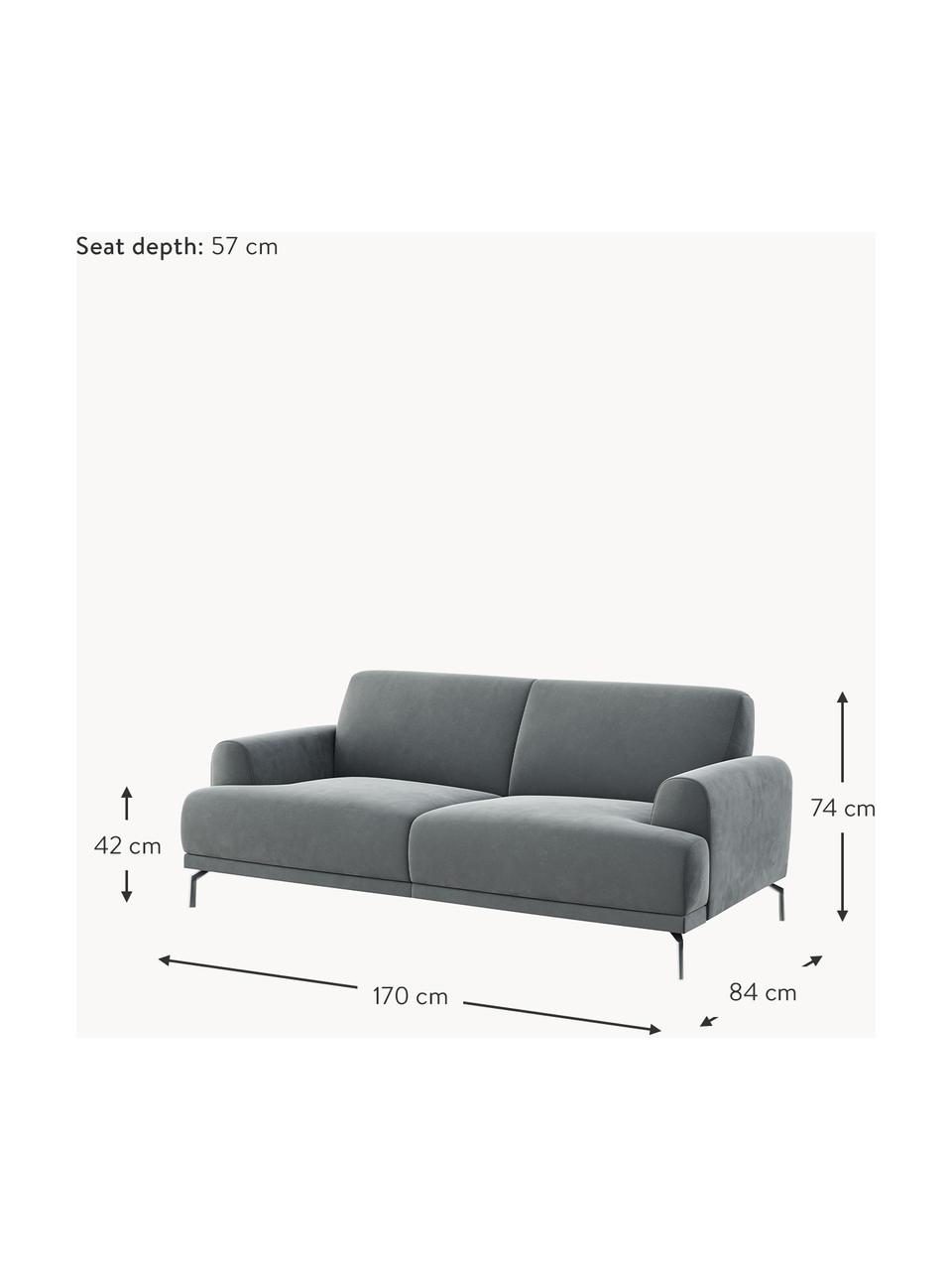 Sofa z aksamitu Puzo (2-osobowa), Tapicerka: 100% aksamit poliestrowy , Stelaż: sklejka, drewno bukowe, d, Stalowoszary aksamit, S 170 x G 84 cm