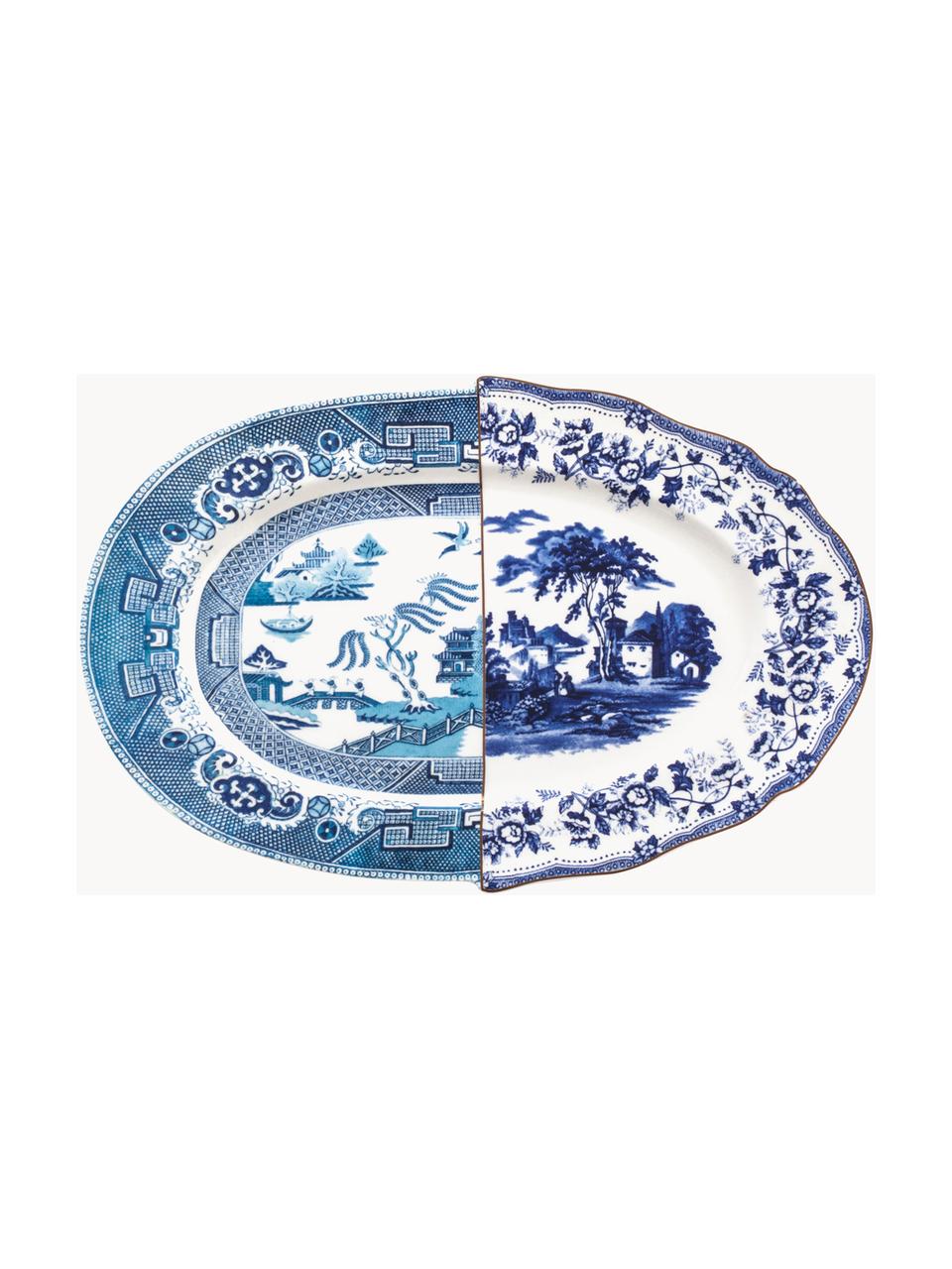 Plat de service fait main Hybrid, Porcelaine Fine Bone China, Bleu, blanc, larg. 25 x haut. 3 cm