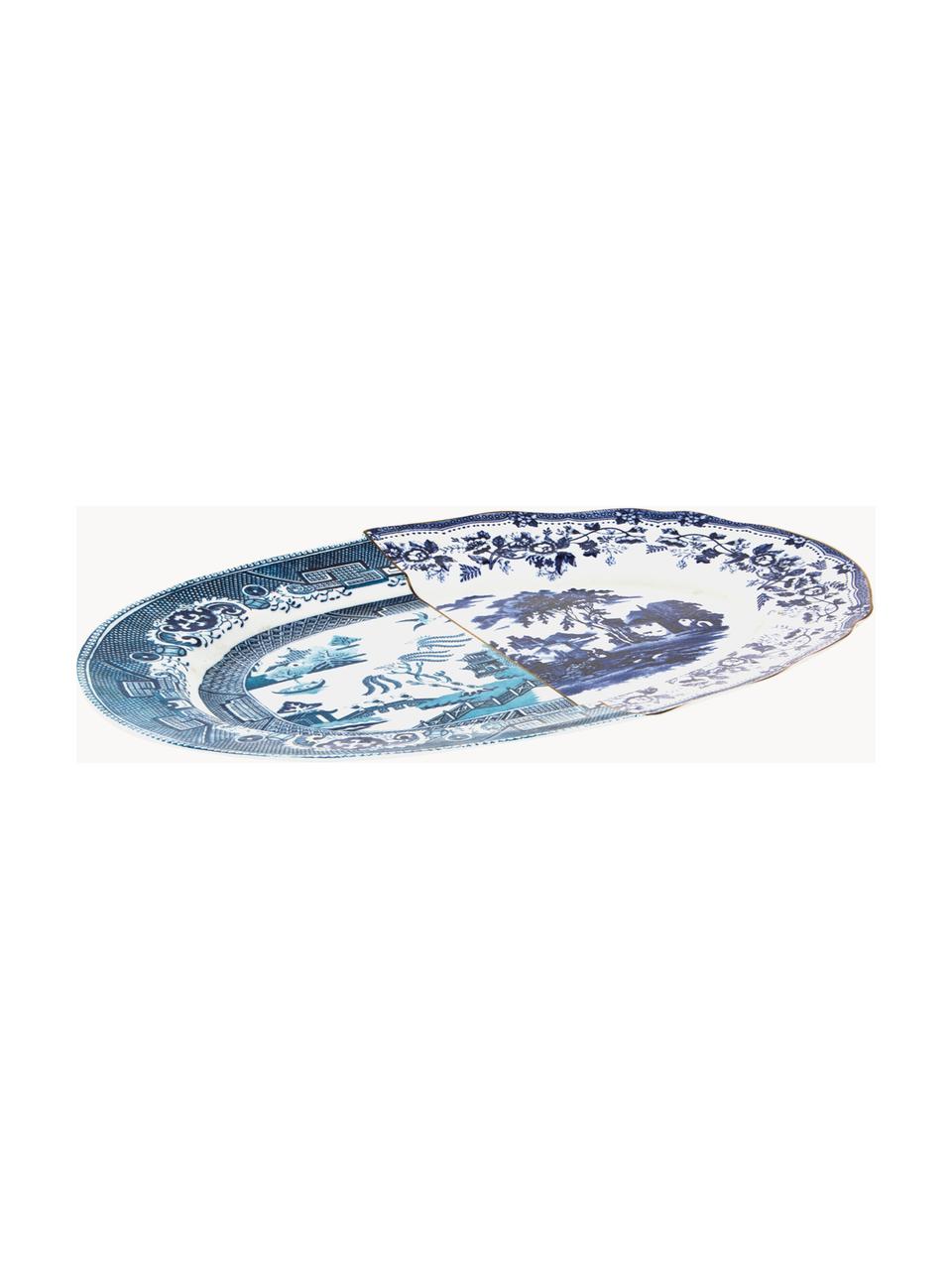 Fuente artesanal Hybrid, Porcelana Bone China, Blanco, azul, An 25 x Al 3 cm