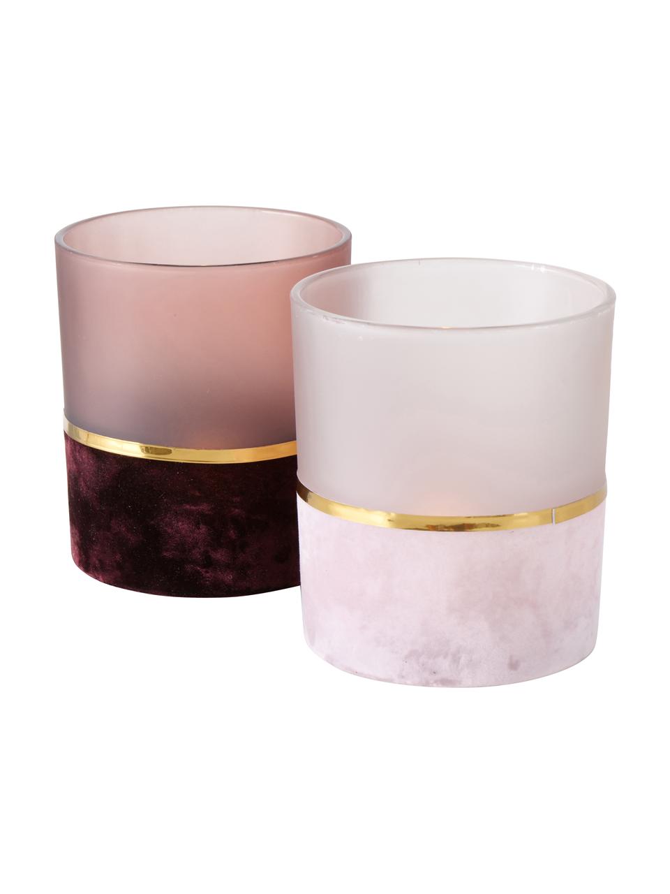 Komplet świeczników na tealighty Adala, 2 elem., Szkło, Odcienie różowego, odcienie złotego, Ø 9 x W 10 cm