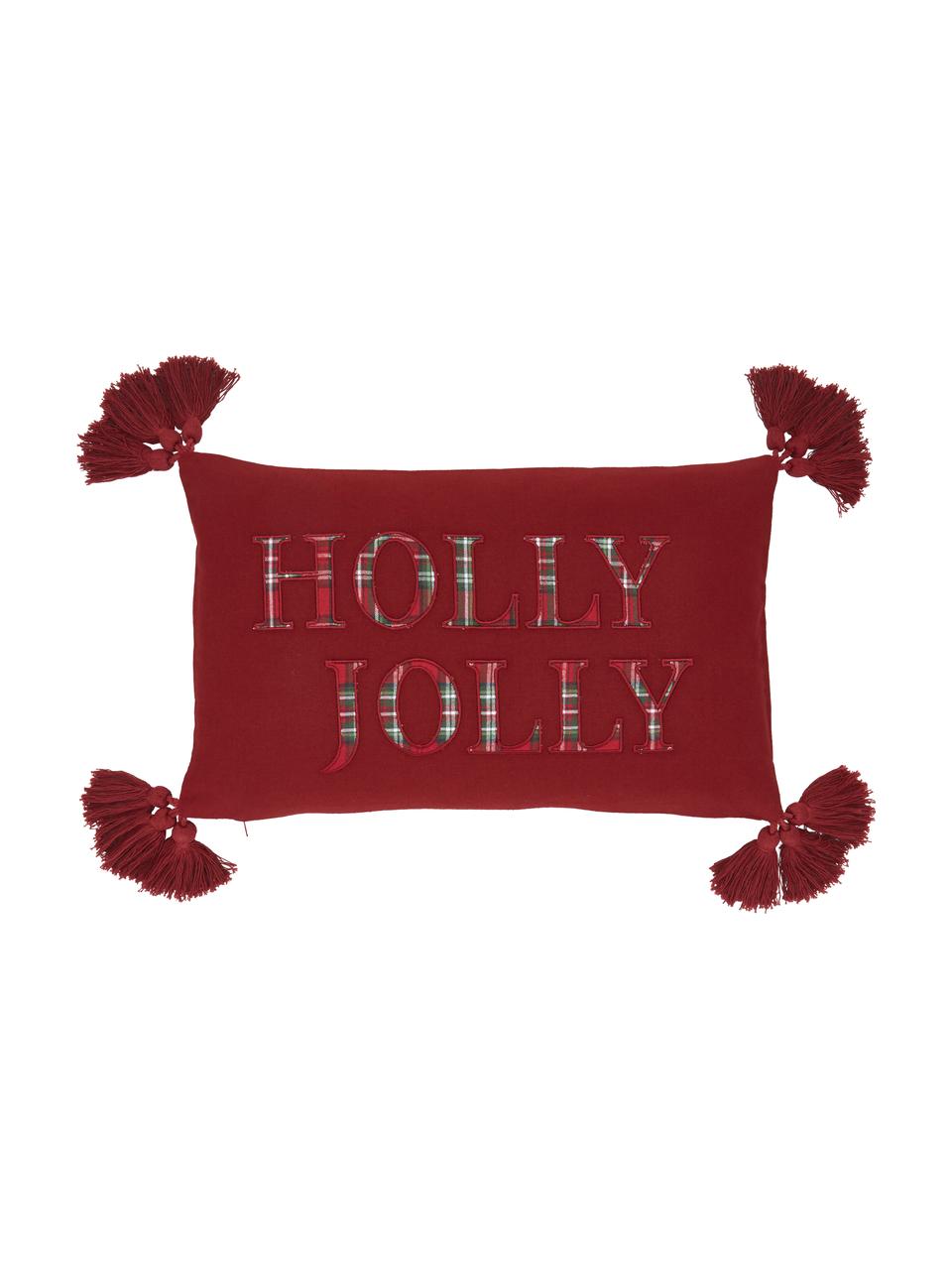 Povlak na polštář se střapci Holly Jolly, 100% bavlna, Červená, Š 30 cm, D 50 cm
