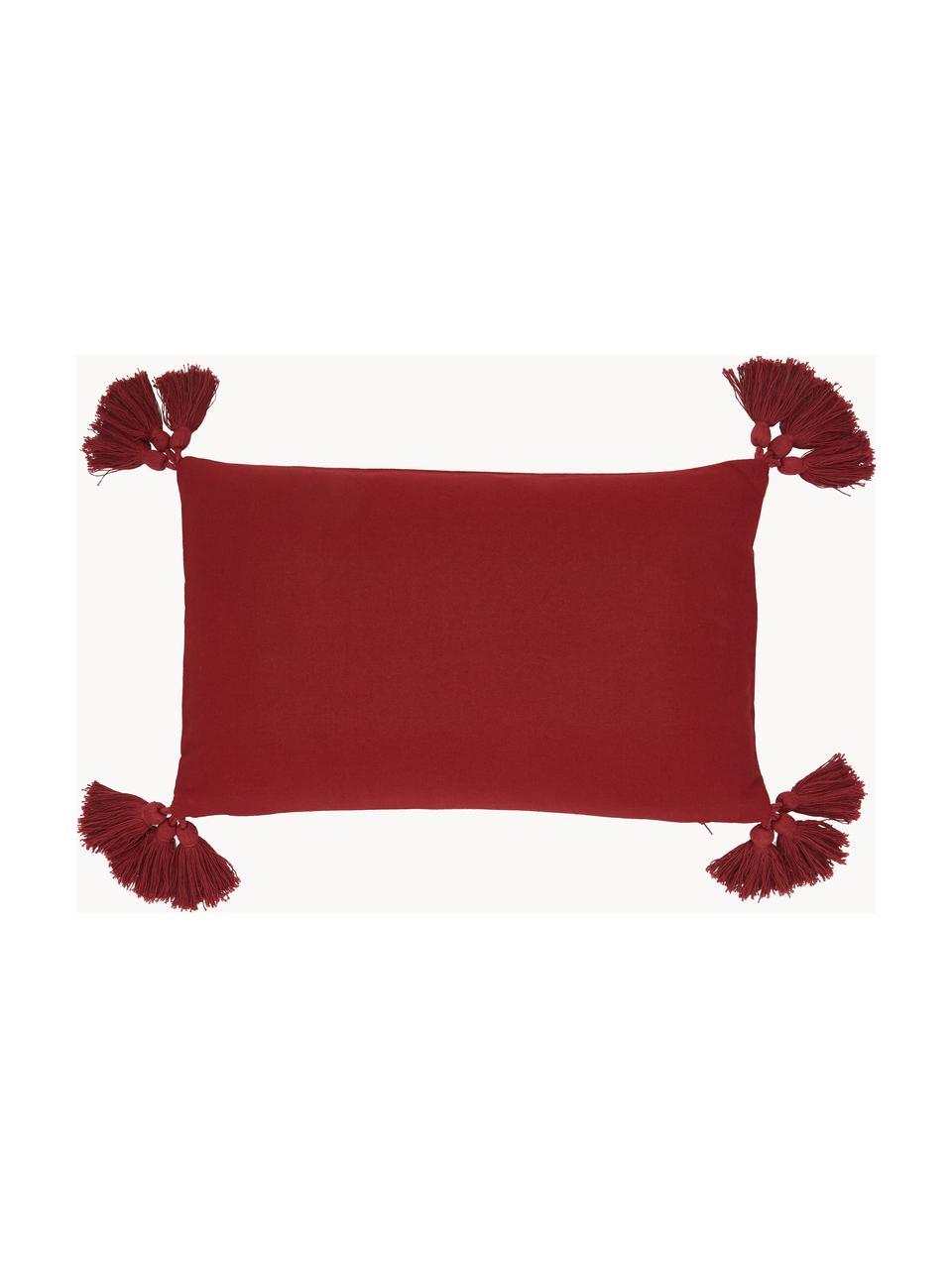 Copricuscino con nappe Holly Jolly, 100% cotone, Rosso, Larg. 30 x Lung. 50 cm