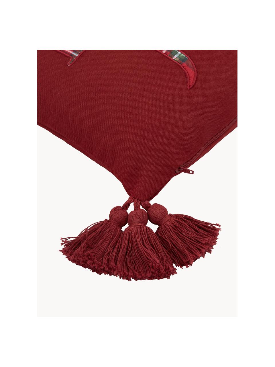 Obliečka na vankúš so strapcami Holly Jolly, 100 % bavlna, Červená, Š 30 x D 50 cm