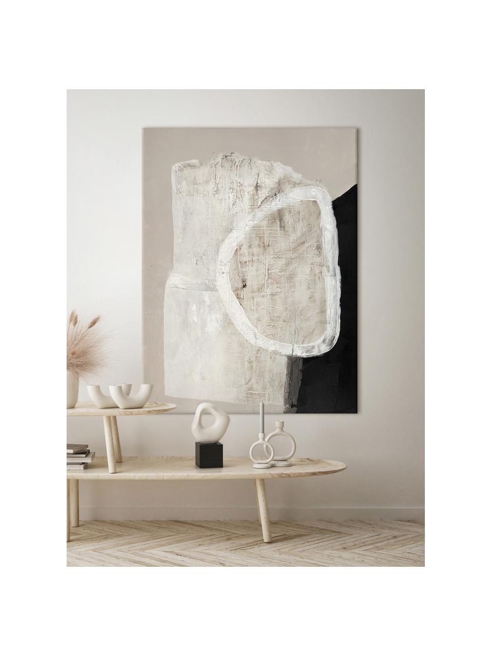 Quadro su tela dipinto a mano White Stone, Nero, beige chiaro, bianco latte, Larg. 88 x Alt. 118 cm