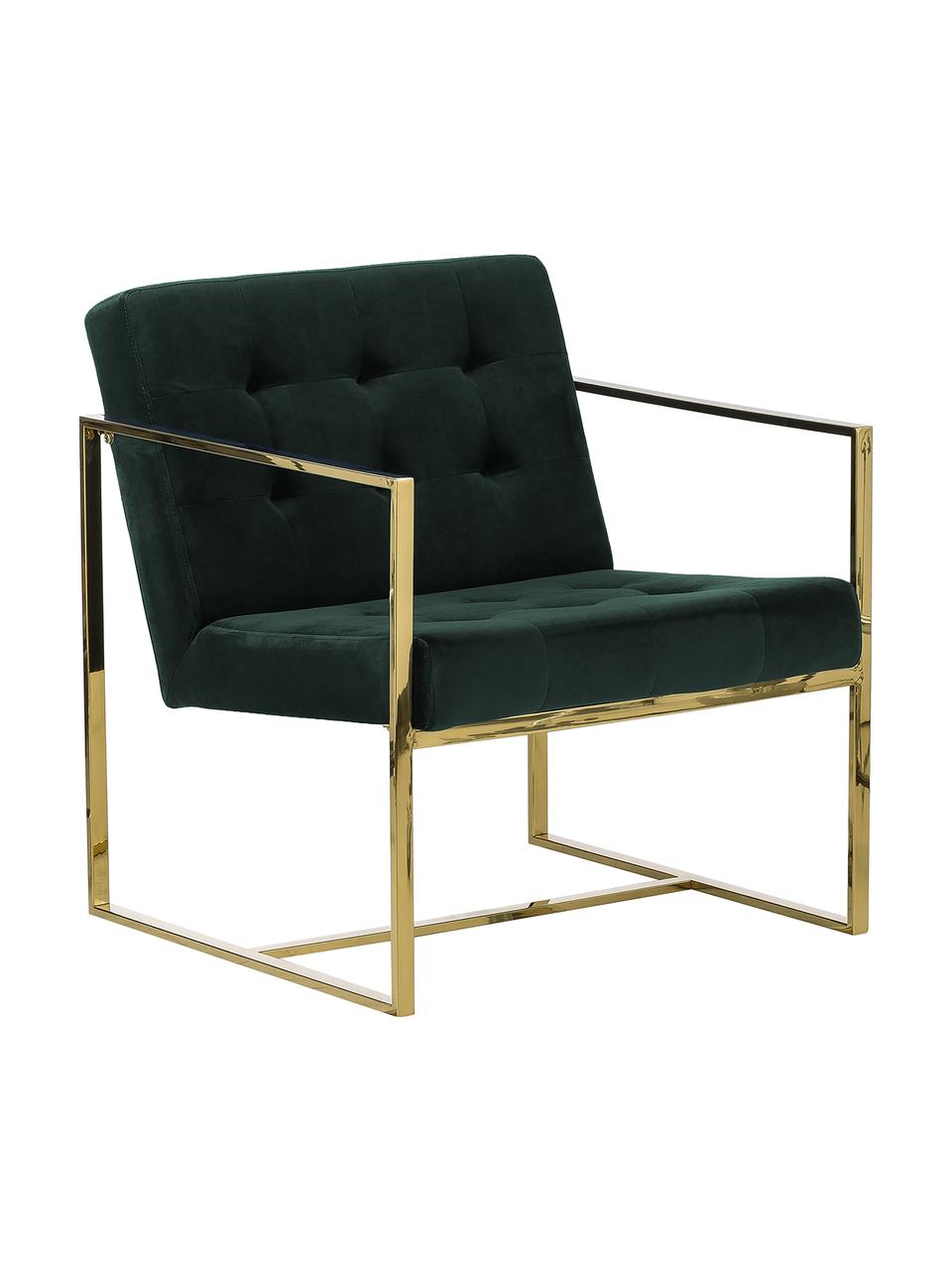 Fluwelen lounge fauteuil Manhattan in groen, Bekleding: fluweel (polyester), Frame: gecoat metaal, Fluweel donkergroen, B 70 x D 72 cm