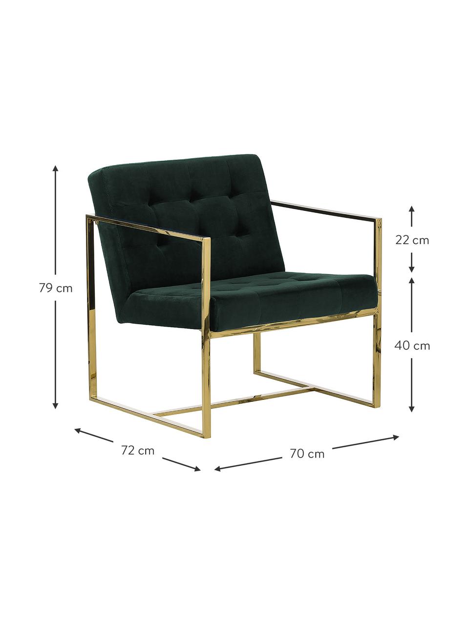 Sedia a poltrona in velluto verde Manhattan, Rivestimento: velluto (poliestere) Il r, Struttura: metallo rivestito, Velluto verde scuro, Larg. 70 x Prof. 72 cm