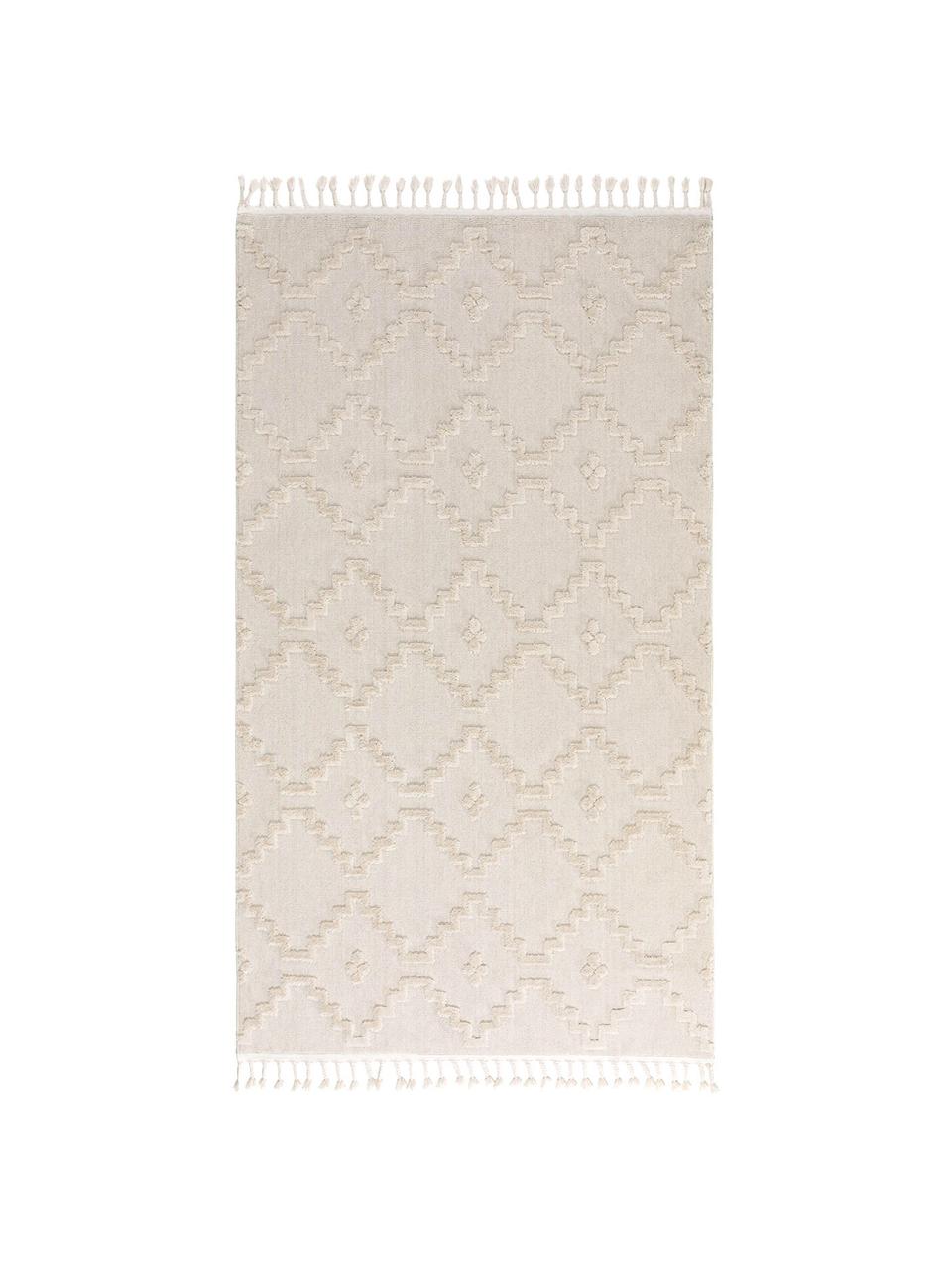 Teppich Oyo in Creme mit Hoch-Tief-Muster im Boho Stil, Flor: 100% Polyester, Cremeweiß, B 80 x L 150 cm (Größe XS)