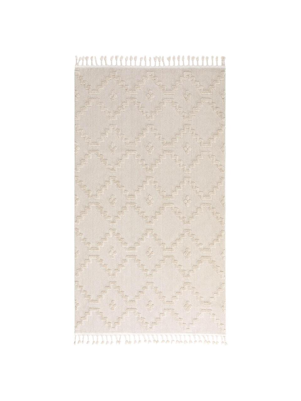 Dywan w stylu boho z wypukłym wzorem Oyo, Kremowobiały, S 80 x D 150 cm (Rozmiar XS)
