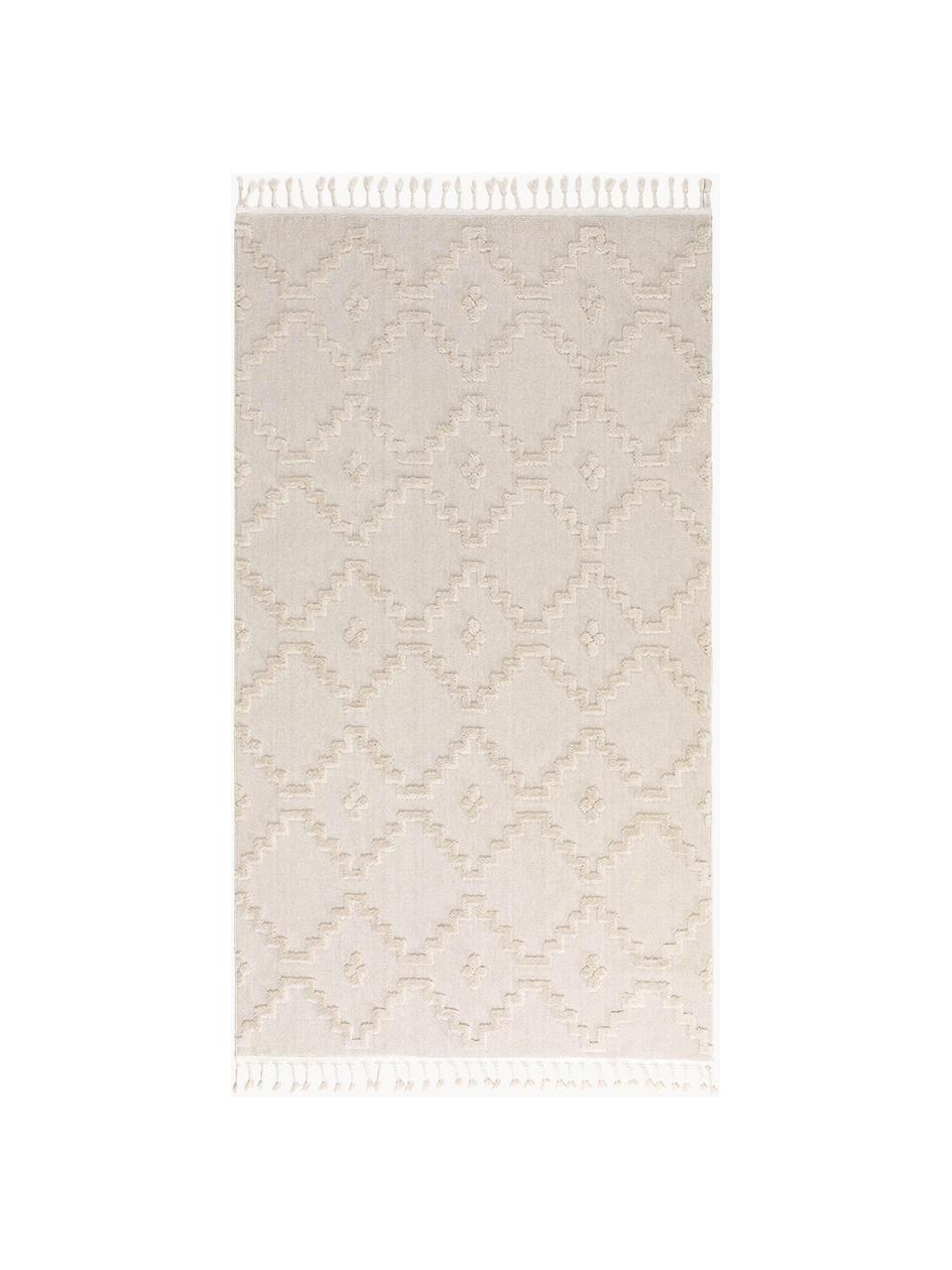 Tapis texturé avec franges Oyo, Blanc crème, larg. 80 x long. 150 cm (taille XS)
