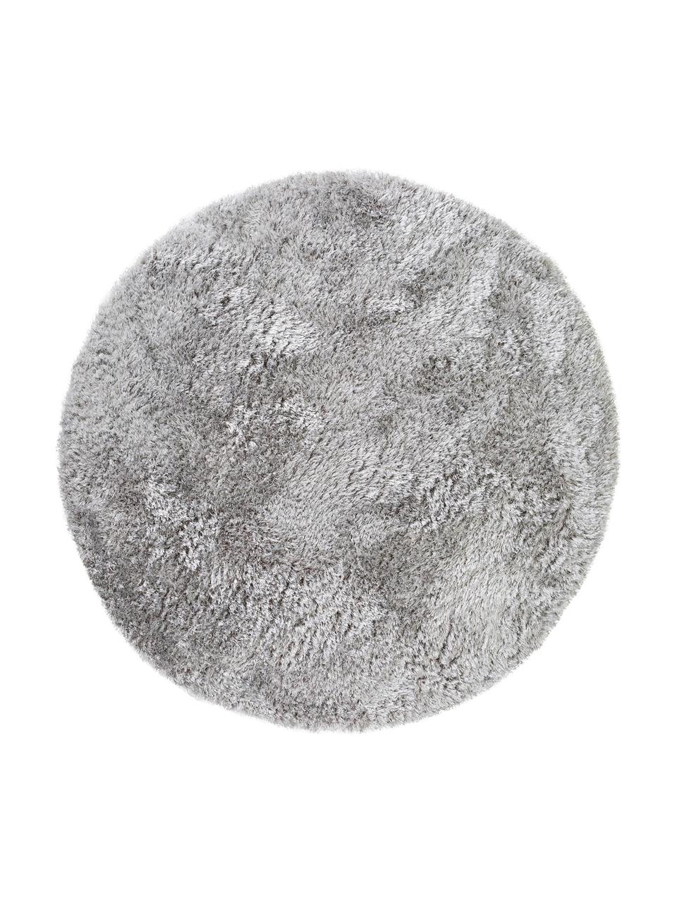 Glänzender Hochflor-Teppich Lea in Hellgrau, rund, Flor: 50% Polyester, 50% Polypr, Grau, Ø 200 cm (Größe L)