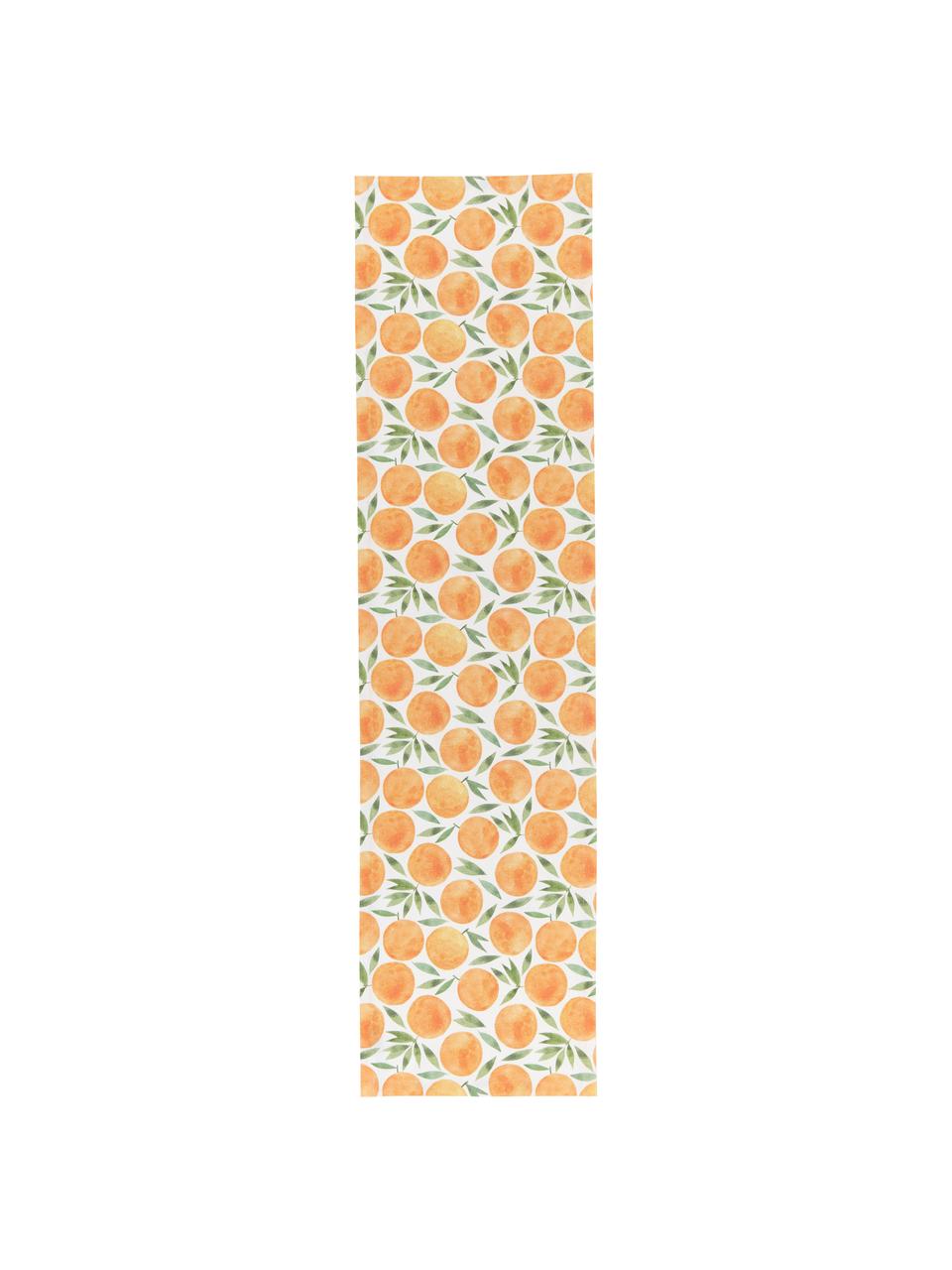 Chemin de table en tissu imprimé oranges Picnic, 85 % coton, 15 % lin, Orange, vert, blanc, larg. 40 x long. 145 cm