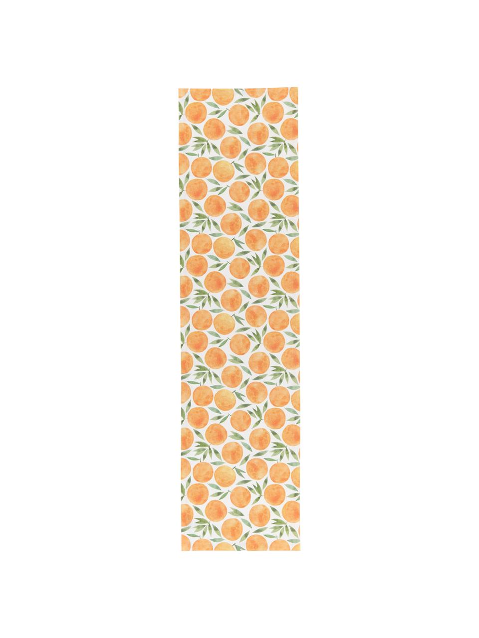 Stolový behúň s motívom pomarančov Picnic, 85 %  bavlna, 15 % ľan, Oranžová, zelená, biela, Š 40 x D 145 cm