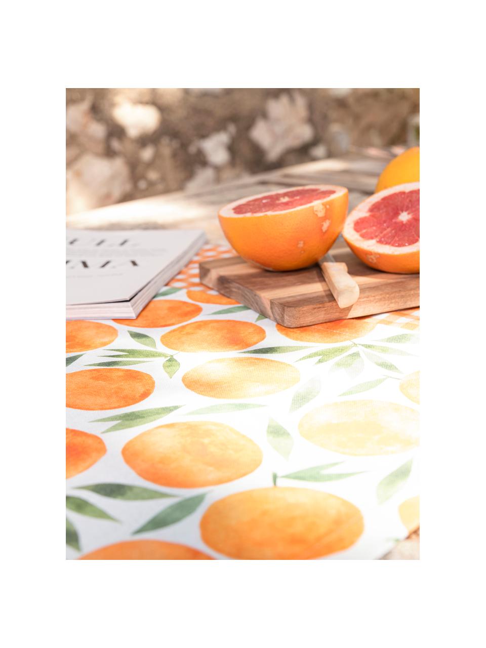 Chemin de table en tissu imprimé oranges Picnic, 85 % coton, 15 % lin, Orange, vert, blanc, larg. 40 x long. 145 cm