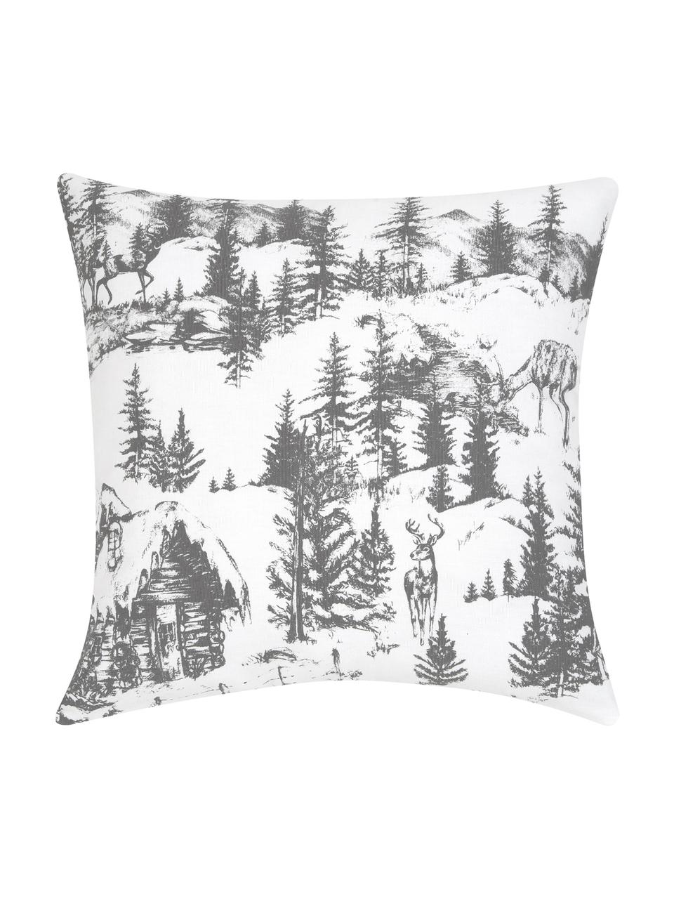 Kissenhülle Nordic mit winterlichem Motiv in Grau/Weiss, Baumwolle, Dunkelgrau, Weiss, 40 x 40 cm