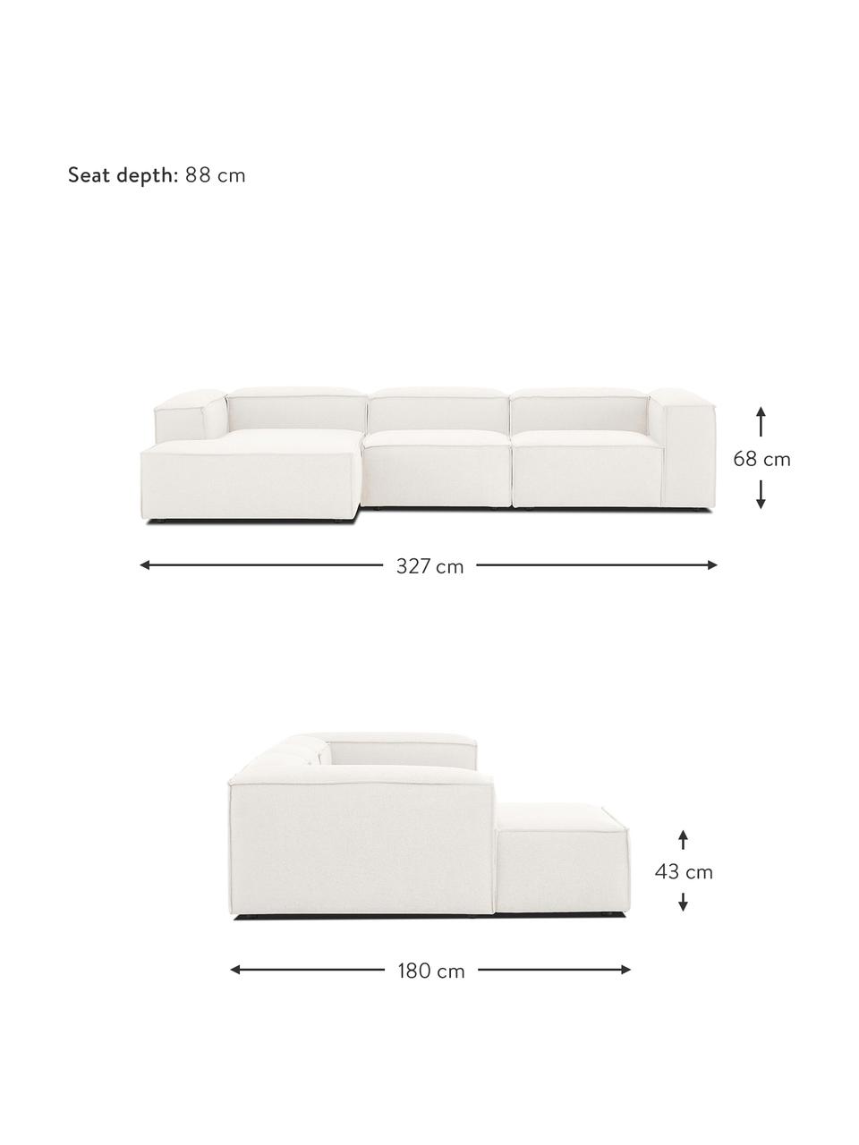 Modulaire hoekbank Lennon, Bekleding: 100% polyester De slijtva, Frame: massief grenenhout, FSC-g, Poten: kunststof, Geweven stof beige, B 327 x D 180 cm, hoekdeel links