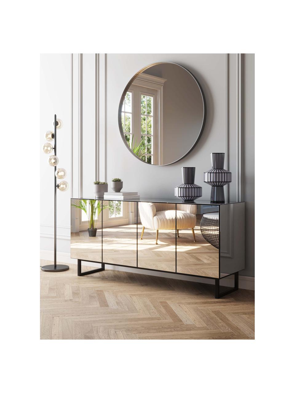 Sideboard Soran mit Spiegelglas-Oberfläche, Schwarz, Spiegelglas, B 160 x H 80 cm