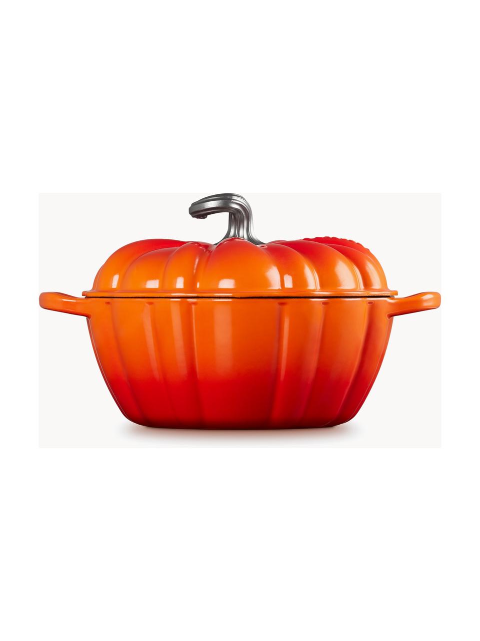 Kulatý kastrol z litiny Signature Pumpkin, Smaltovaný kov, Odstíny oranžové, stříbrná, Ø 24 cm, V 19 cm, 3,7 l