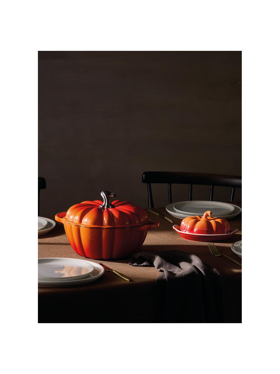 Kulatý kastrol z litiny Signature Pumpkin, Smaltovaný kov, Odstíny oranžové, stříbrná, Ø 24 cm, V 19 cm, 3,7 l