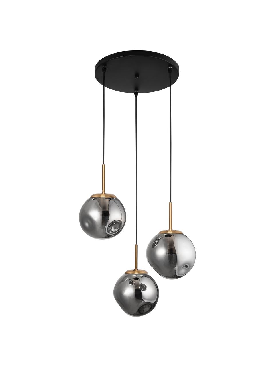 Lampa wisząca ze szkła Spada, Odcienie mosiądzu, szary, Ø 40 x W 28 cm