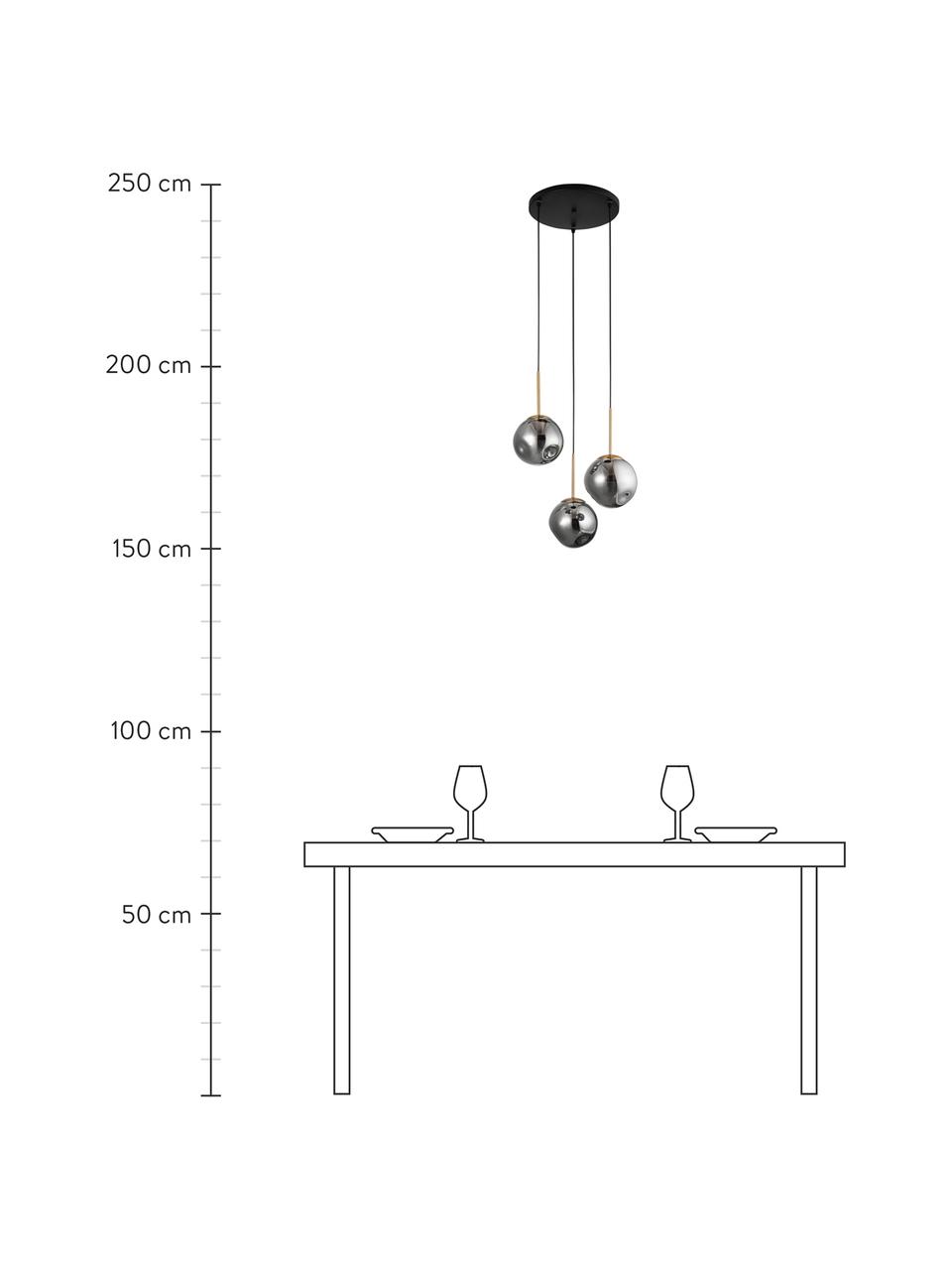 Suspension 3 boules en verre Spada, Couleur laitonnée, gris, Ø 40 x haut. 28 cm