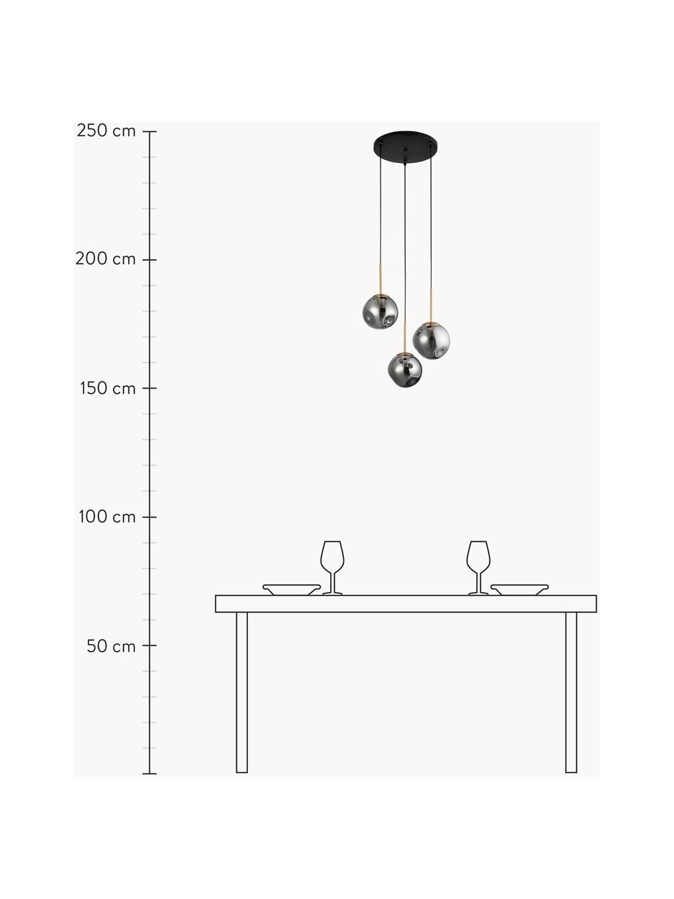 Cluster hanglamp Spada van glas, Lampenkap: glas, Decoratie: gecoat aluminium, Goudkleurig, grijs, Ø 40 x H 28 cm