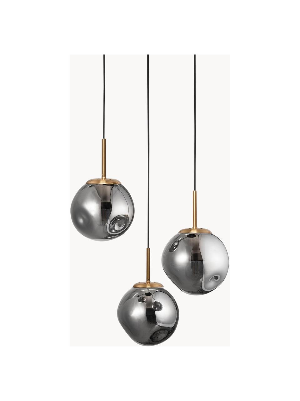 Cluster hanglamp Spada van glas, Lampenkap: glas, Decoratie: gecoat aluminium, Goudkleurig, grijs, Ø 40 x H 28 cm