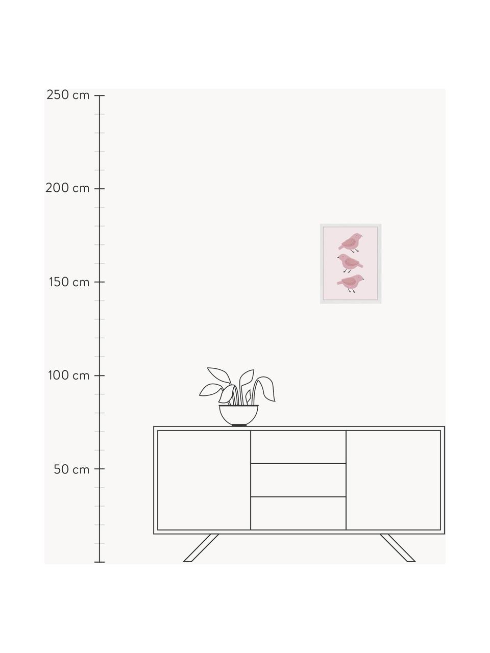 Stampa digitale incorniciata Pio Pio Pio, Cornice: legno di faggio, Immagine: stampa digitale su carta,, Bianco, tonalità rosa, Larg. 33 x Alt. 43 cm