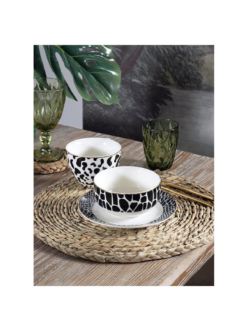 Tazas de café Wild Jungle, 4 uds., Porcelana, Negro, blanco, Ø 12 x Al 8 cm, 450 ml