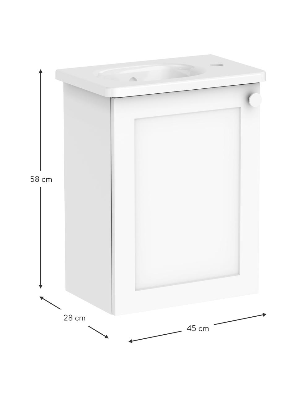 Lavabo con mobiletto Rafaella, larg. 45 cm, Maniglie: alluminio rivestito, Bianco, Larg. 45 x Alt. 58 cm